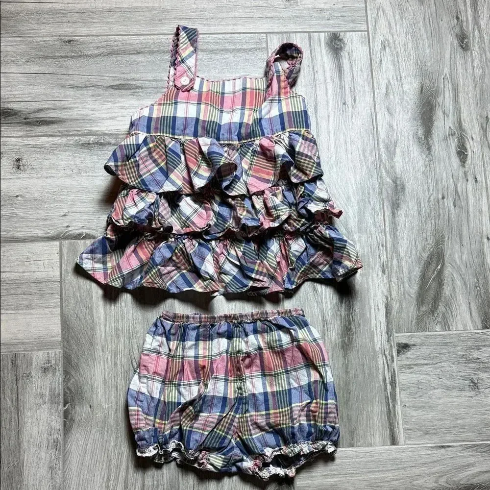 Ralph Lauren Plaid Ruffle Top and Diaper Cover Set